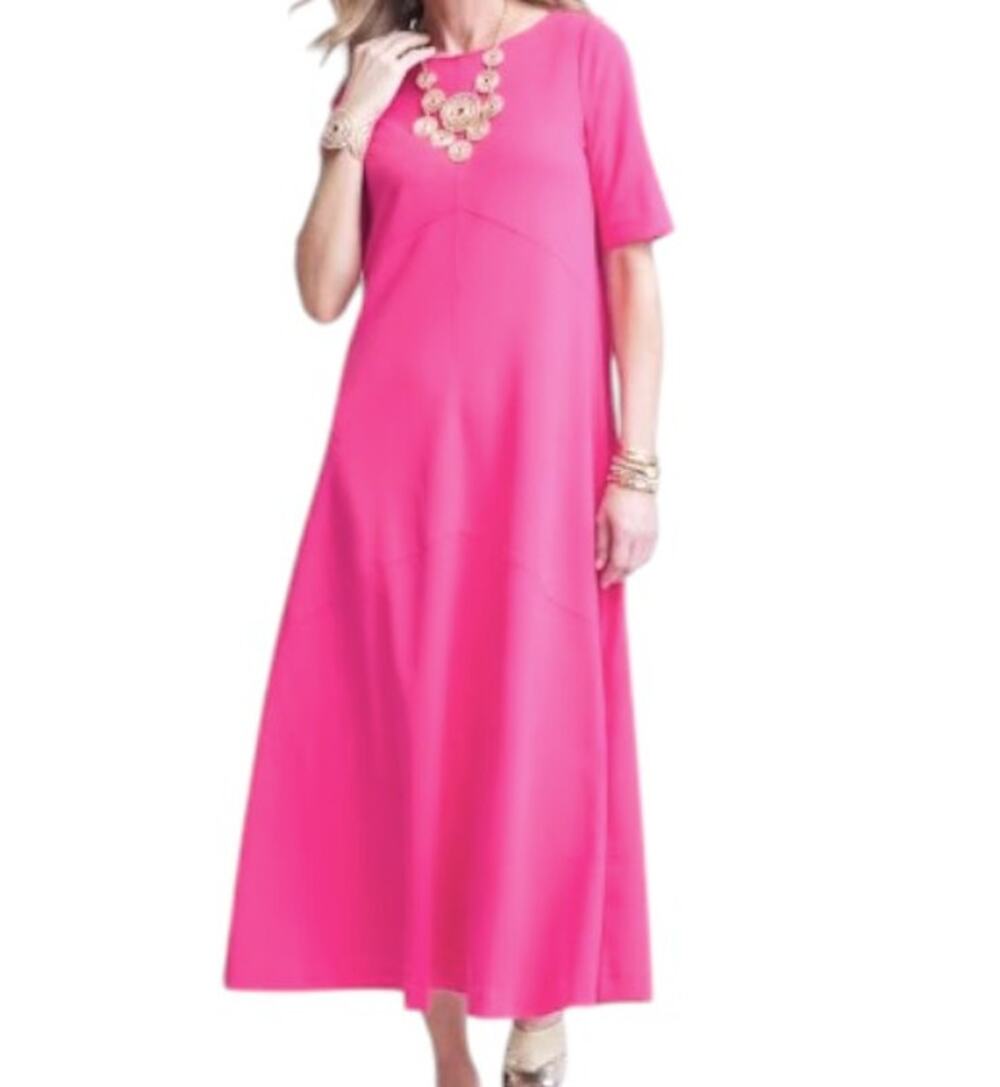 NWT Chico's Women's Size 2P/12P Pink Elbow Length Sleeve A-line Maxi Dress